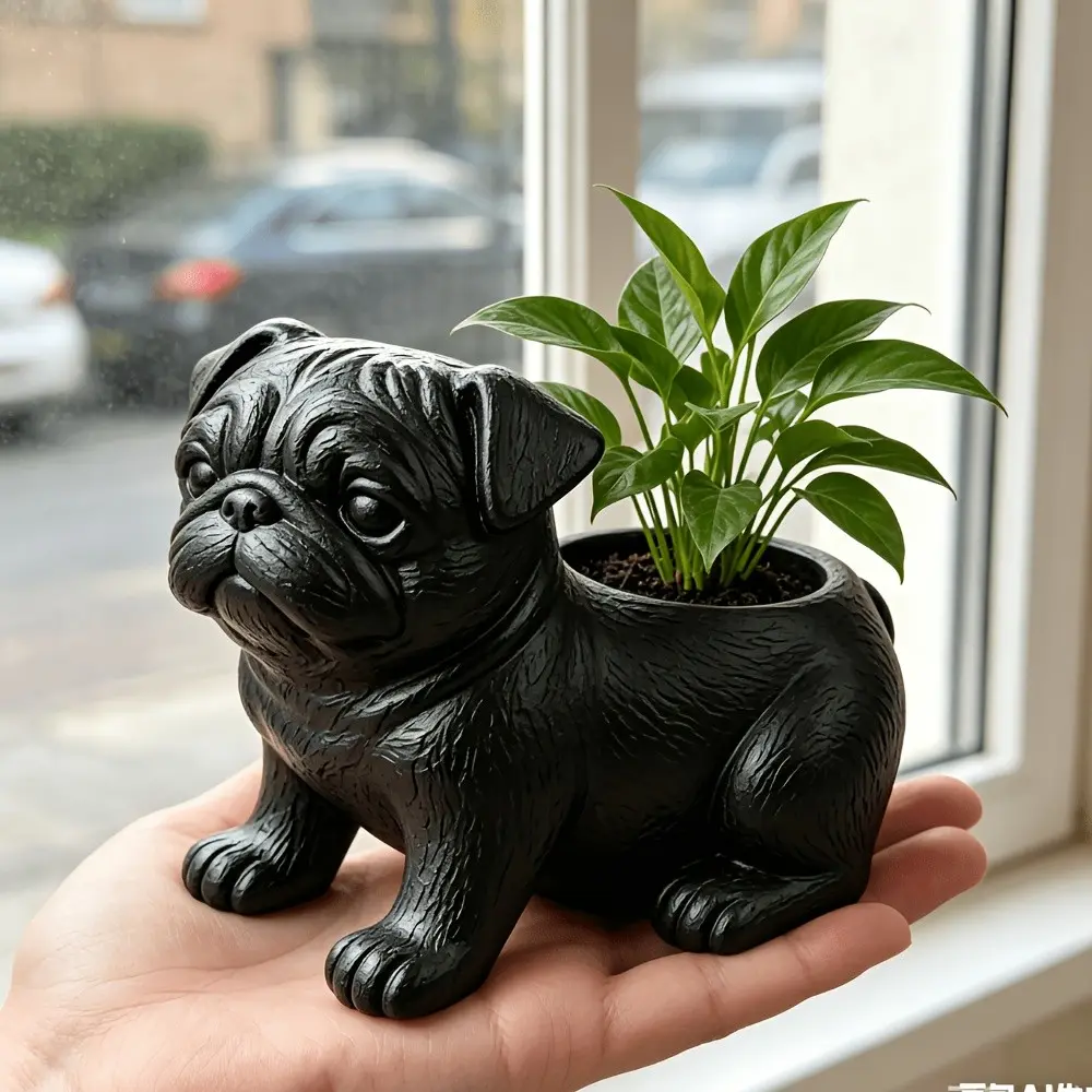 3D Printed Pug Dog Planter, Adorable Animal-Shaped Flower Pot, Perfect for Succulents & Indoor Plants, Ideal Gift for Dog Lovers