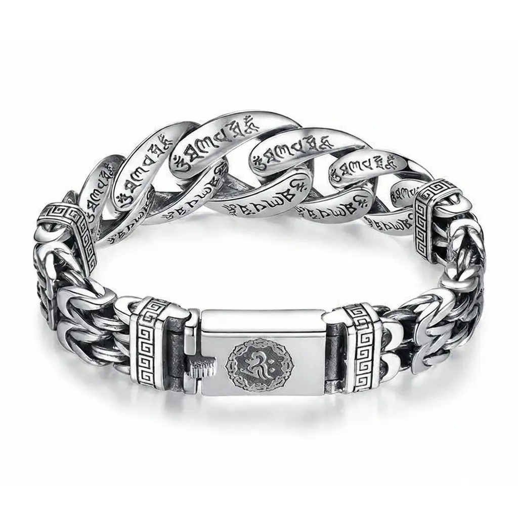 Men's 925 Sterling Silver Cuban Chain Bracelet, Vintage Grunge Streetwear Aesthetic, Heavy Metal Wristwear, Trendy Gift for Men