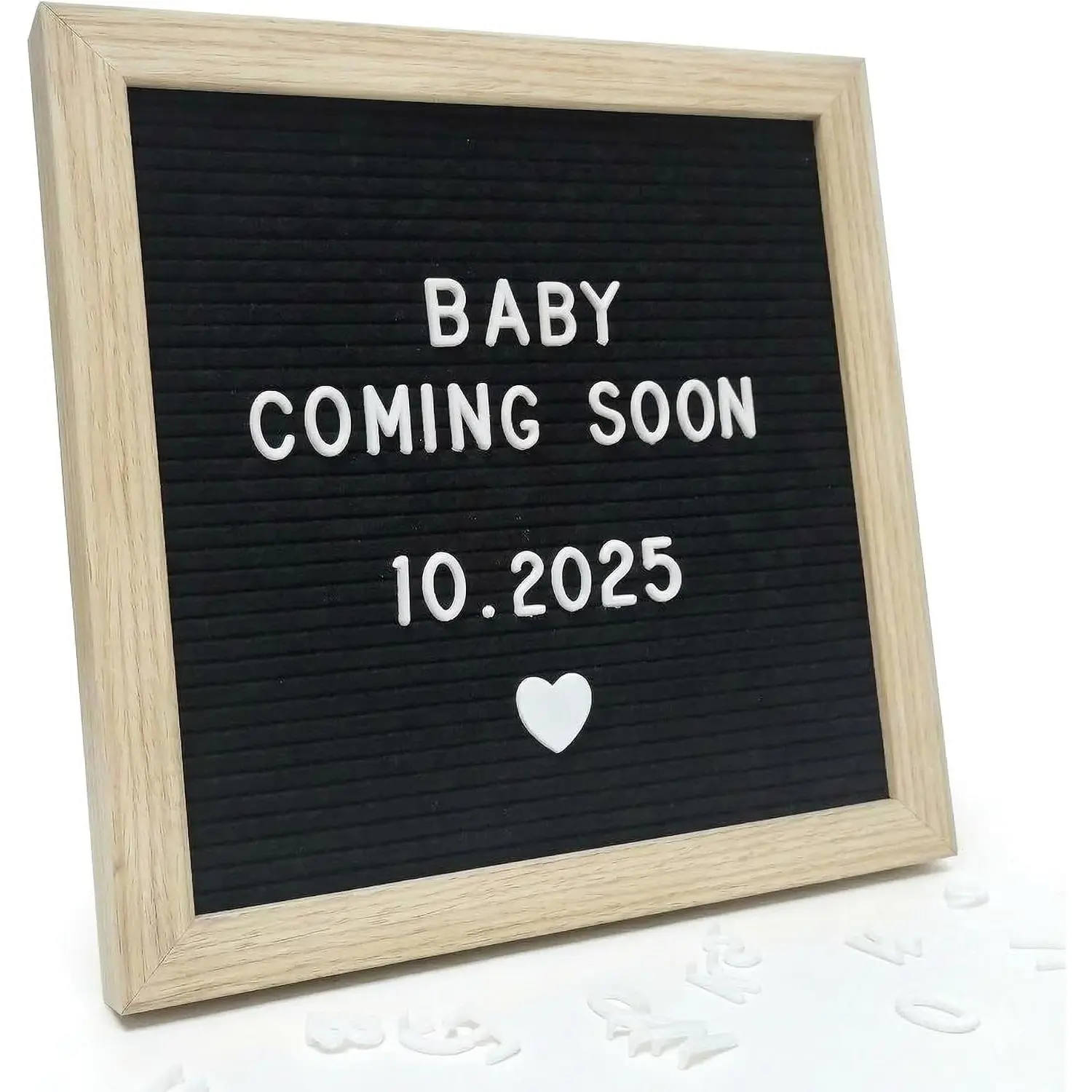 Blak Felt Letter Board 10x10in,  Announement Sign & Pregnany Announement Board, 336 Pre-ut Letters, Wooden Frame, Felt Letter Board for Milestone Photos, Wall Mount or Stand