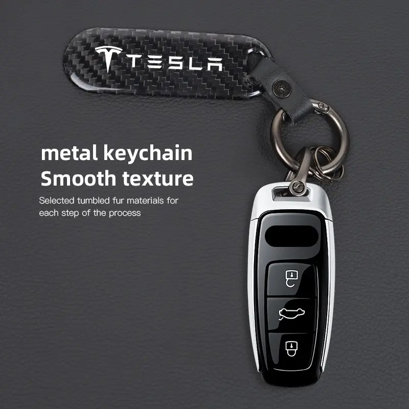 1Pcs Carbon Fiber Key Chain Car Key High Grade Keyring For Tesla Model 3 Model S Model X Model Y Cybertruck Roadster SpaceX