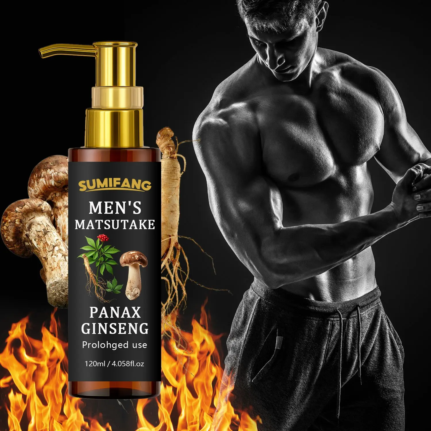 120ML Men's Body Massage Oil with Ginseng and Matsutake, Deep Hydration, Herbal Nourishment, Moisturizes Dry Skin, Boosts Skin Vitality, Body Care, Moisturizing Body Oils
