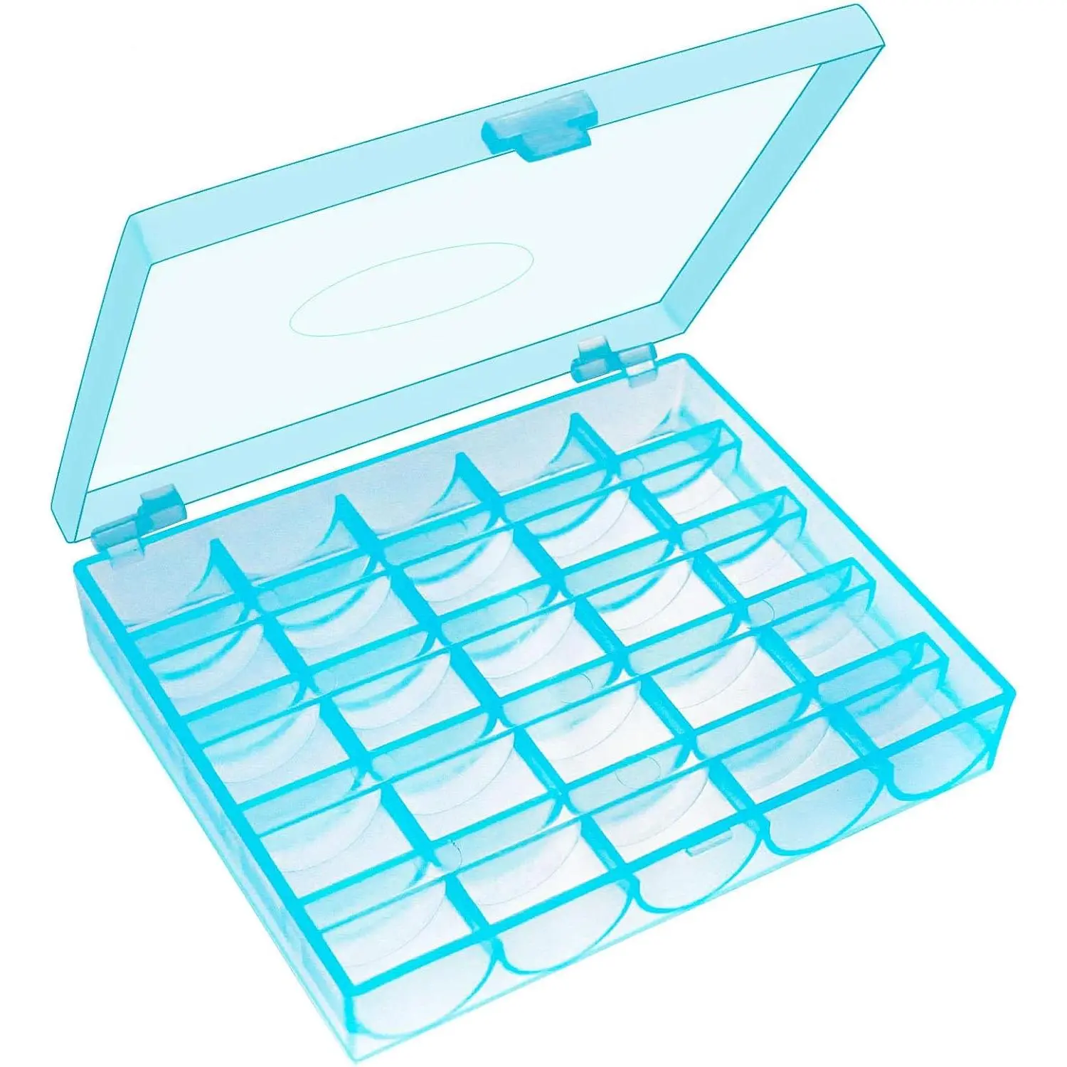25 Slots Sky Blue Bobbin Box,Sewing Machine Bobbin Organizer Plastic Case,Transparent Empty Bobbins Spools Box for Sewing
