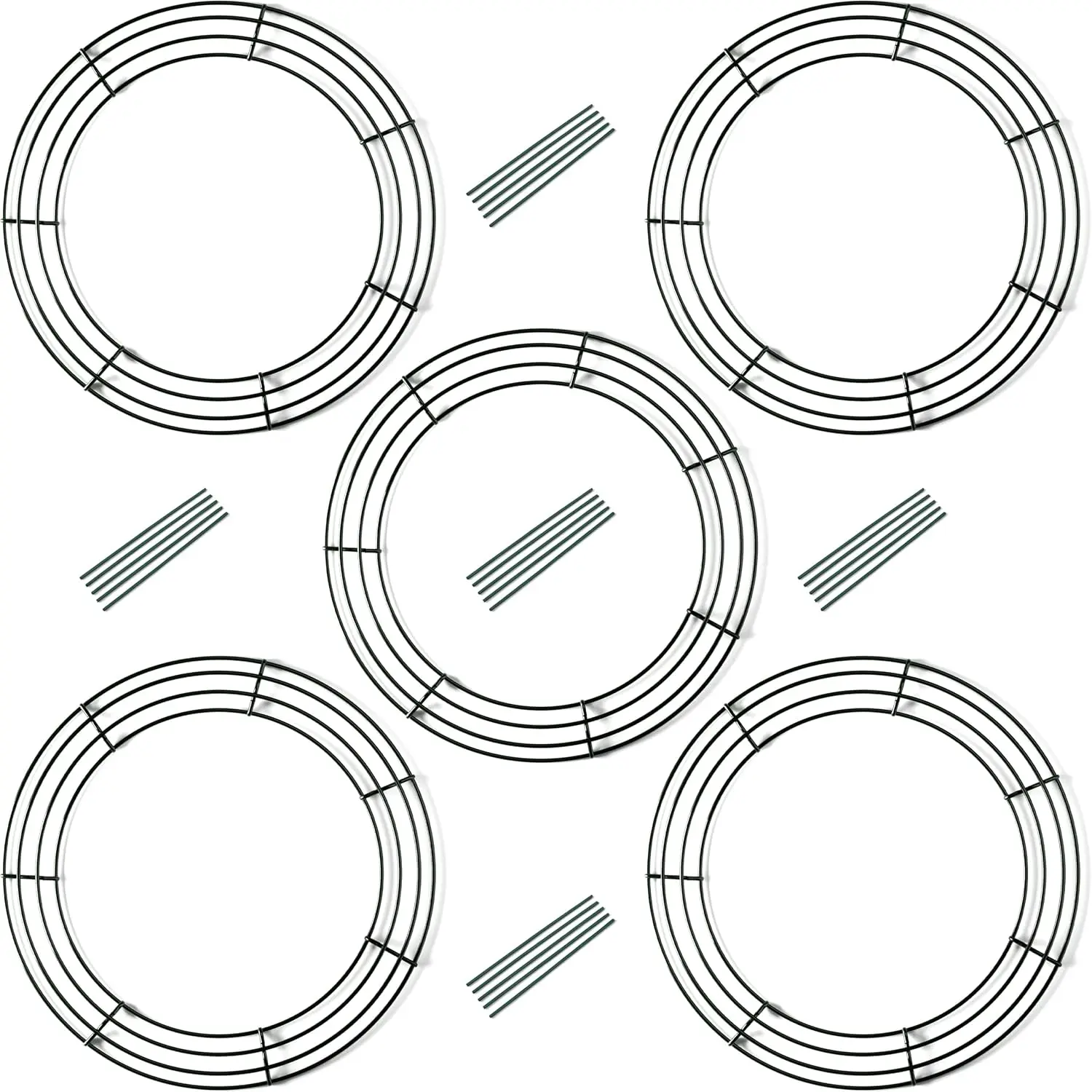 5-Pack 14 Inch Wire Wreath Frame – Round Metal Wreath Form with Ring Design for DIY Crafts, Floral Projects, and Home Decor – Dark Green Wire Frame for Christmas Holiday & Weddings