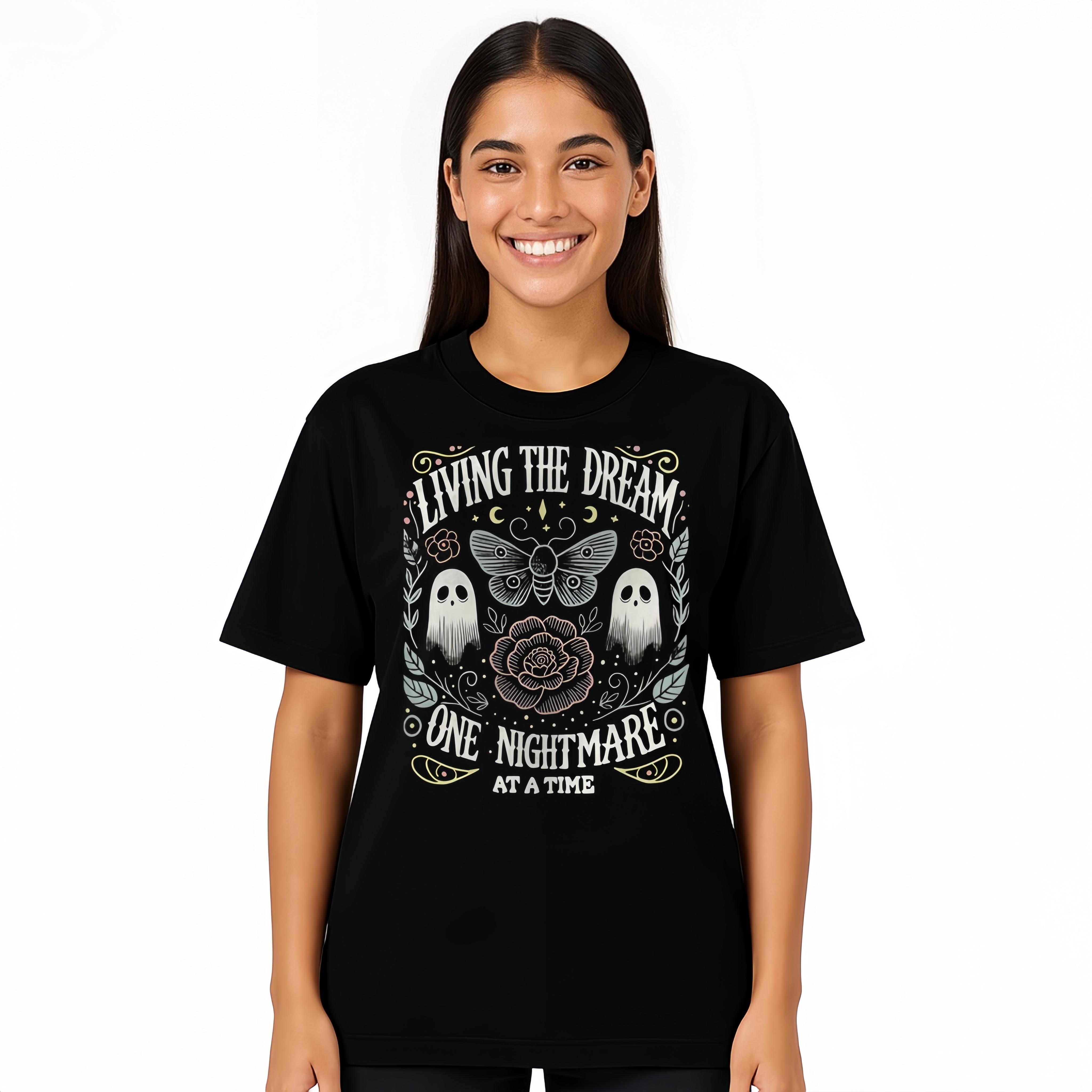 Summer T-Shirts Women's Vintage-Inspired "Living The Dream One Nightmare At A Time" Graphic T-Shirt