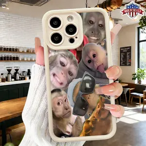 Funny Monkey Face Photo Collage Aesthetic Viral Meme Case for iPhone 17 16 15 14 Pro Max 13 12 11 XR XS Plus Air Slim Shockproof Anti Scratch Durable TPU Phone Cover
