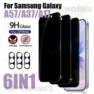 KAYKWONG'S 3+3 Piece Set, 3-Piece 9h High-Quality Glass Privacy Film + 3-Piece  Lens Protector, for Samsung Galaxy A57/A37/A17/A06/A14 5G/A15 5G/A16 5G/A26 5G/A35/A36/A53 5G/A54 5G/A55/A56  Series, Anti-Spy Smooth, Wear-Resistant Fingerprint Unlock