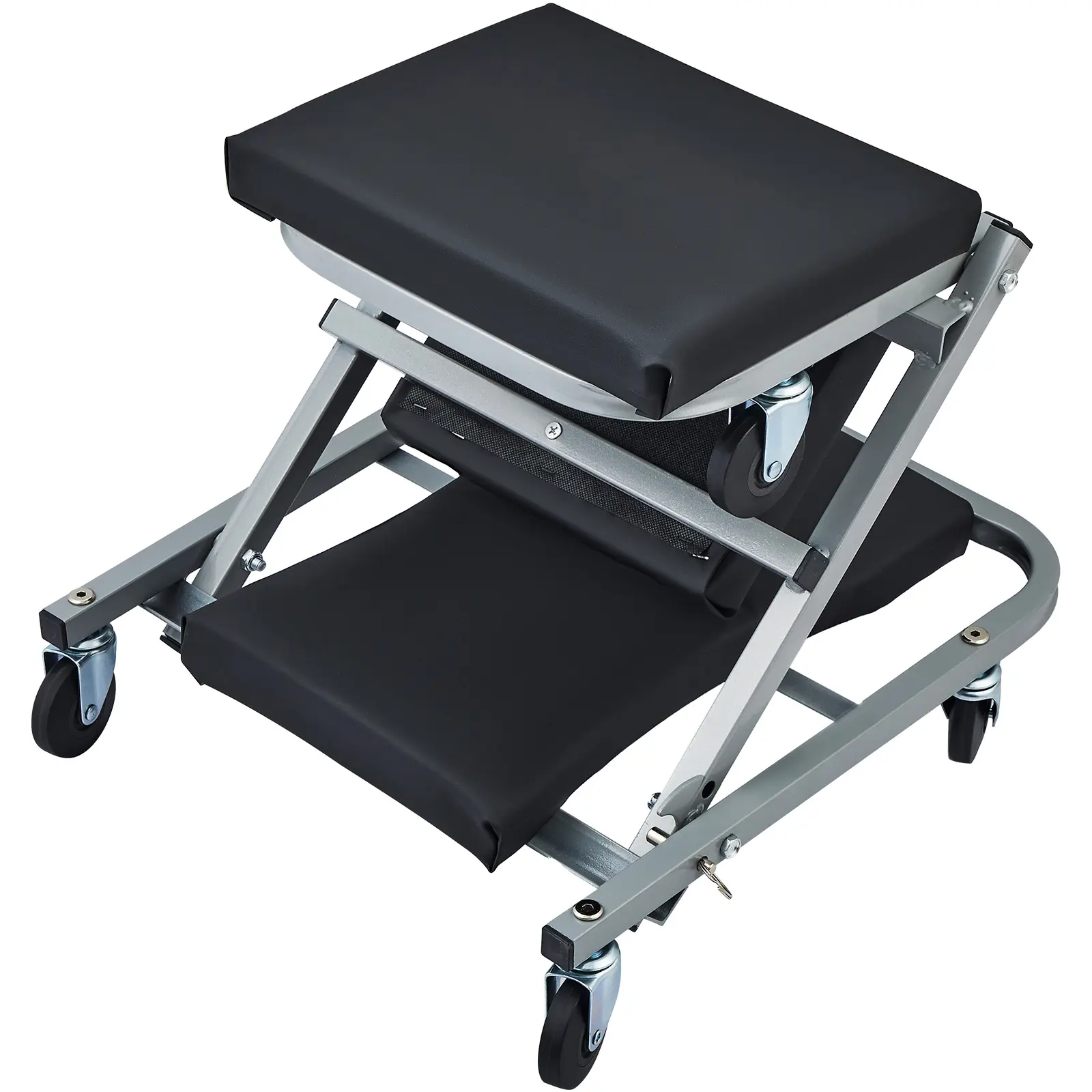 Z-Creeper Seat, Rolling Folding Car Creeper Stool, 300 lbs Load Capacity, Steel+Vinyl Construction, 2 in 1 Rolling Folding Car Creeper/Stool, Heavy-duty Mechanic Stool