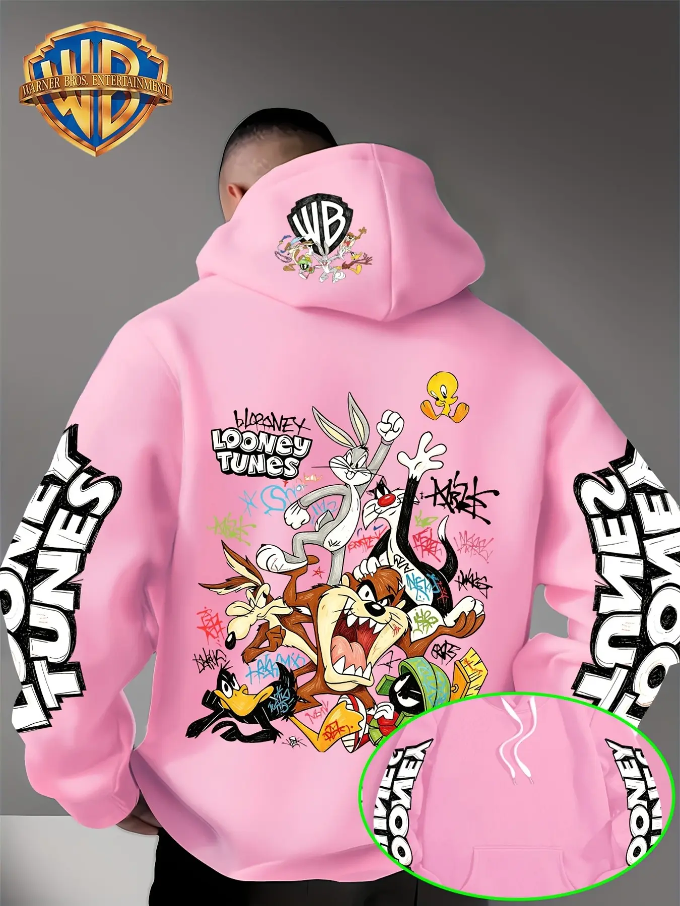Men's Looney Tunes Hoodie Sweatshirt, Graphic Print, Kangaroo Pocket, Drawstring Hood, Casual Daily & Outdoor Wear