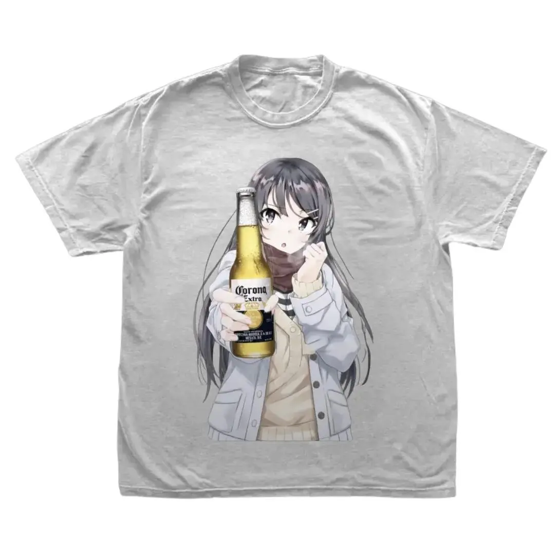 Rabbit Beer T-Shirt, Mai Sakurajima Anime Graphic Tees, Unisex Tshirt, Gifts Shirt, Menswear Womenswear Streetwear, Aesthetic, Heavyweight Cotton Top Regular Fit Y2k Outfit Outdoor Affliction Clothes