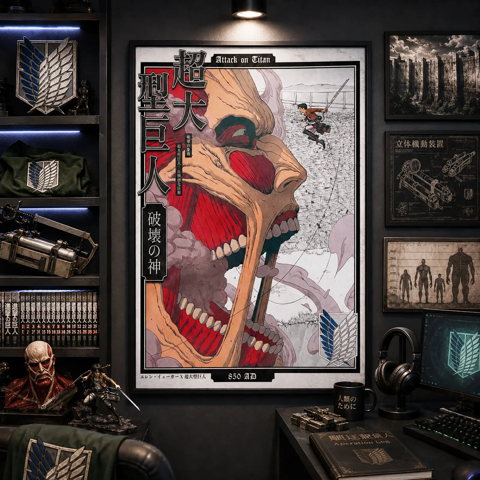 Attack on Titan Colossal Titan Black Framed Canvas Poster, AOT Wall Art, Anime Merchandise, 8"x12" 12"x18" 16"x24" 20"x30" Manga Collector Decor, Gaming Bedroom Gift