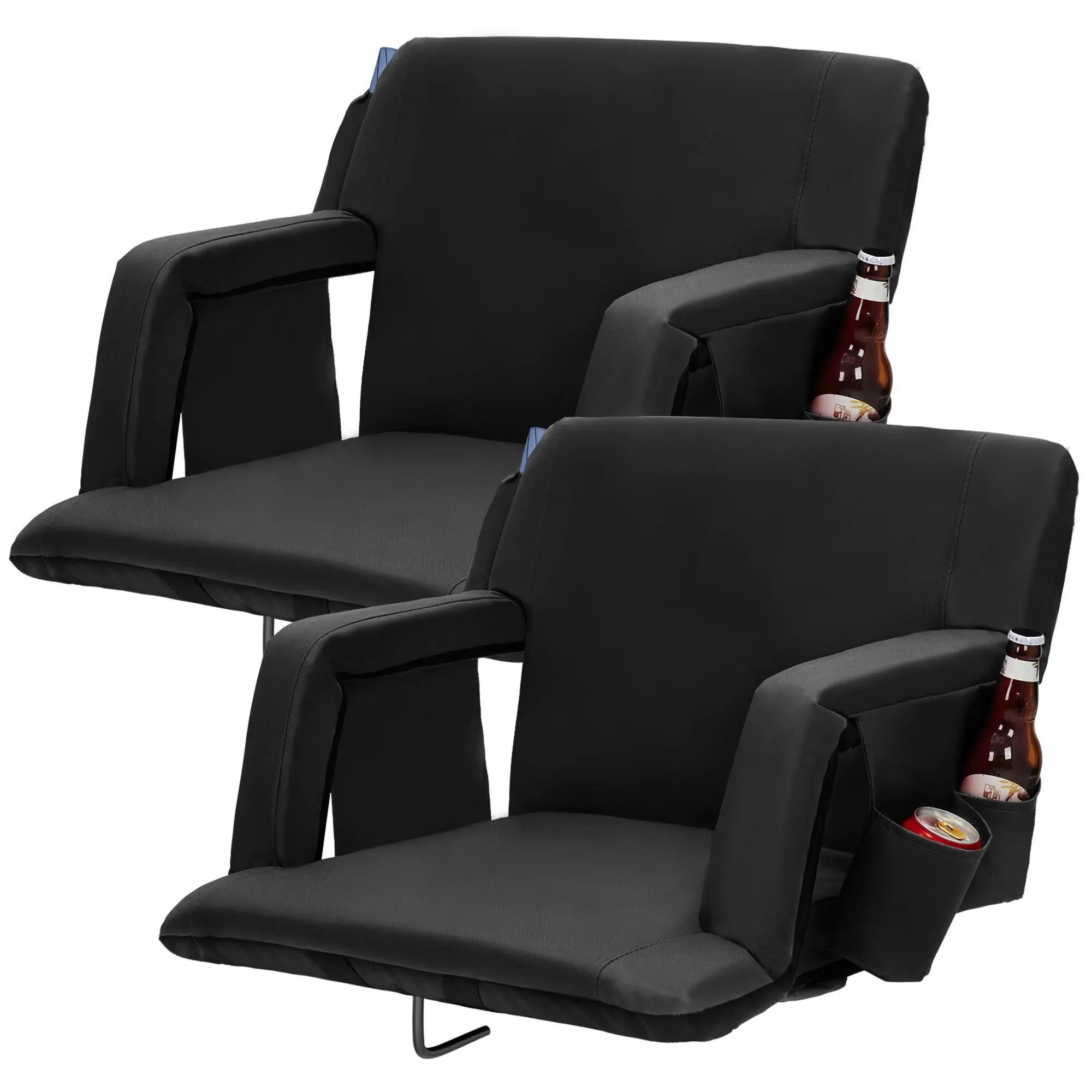 Set of 2 Extra Wide Stadium Seats, 20.5" Waterproof Reclining Bleacher Chairs with Thick Padding, Adjustable Armrests, Backpack Straps & Non-Slip Base for Baseball, Collapsible, Outdoor Concerts, Durable, Lightweight, Rugged Outdoor Chairs, Portable, Conc