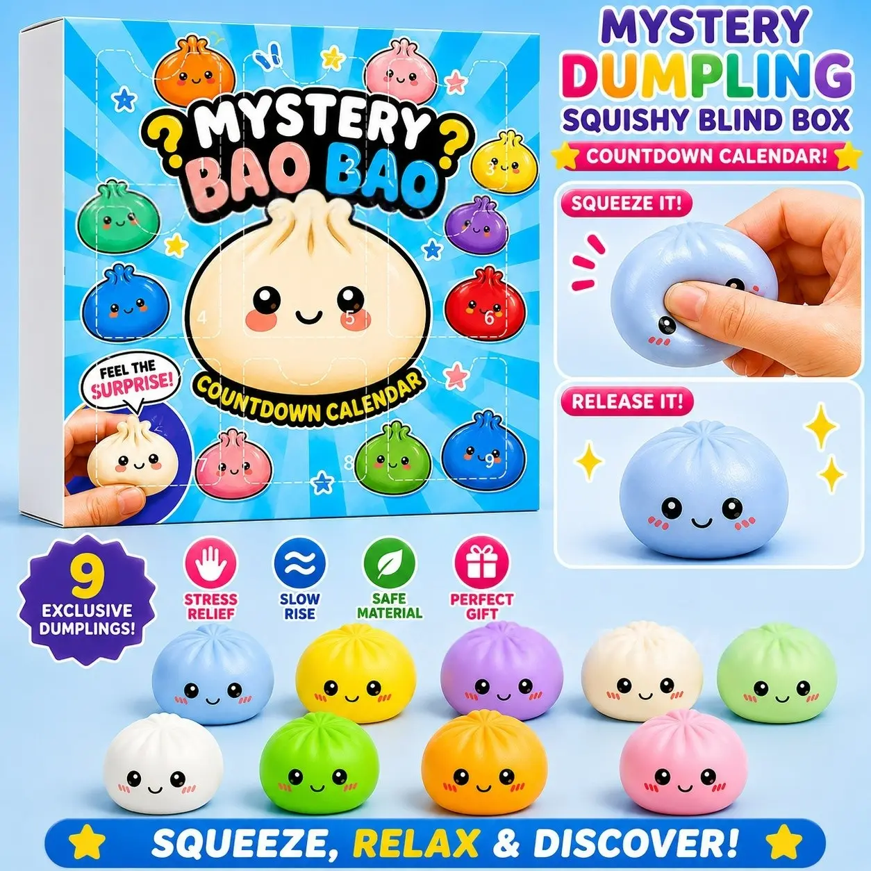 Mini Glitter Dumpling Countdown Calendar Blind Box, Colorful Stress Relief Toys, Soft Sensory Toys, Perfect for Parties and Gifts