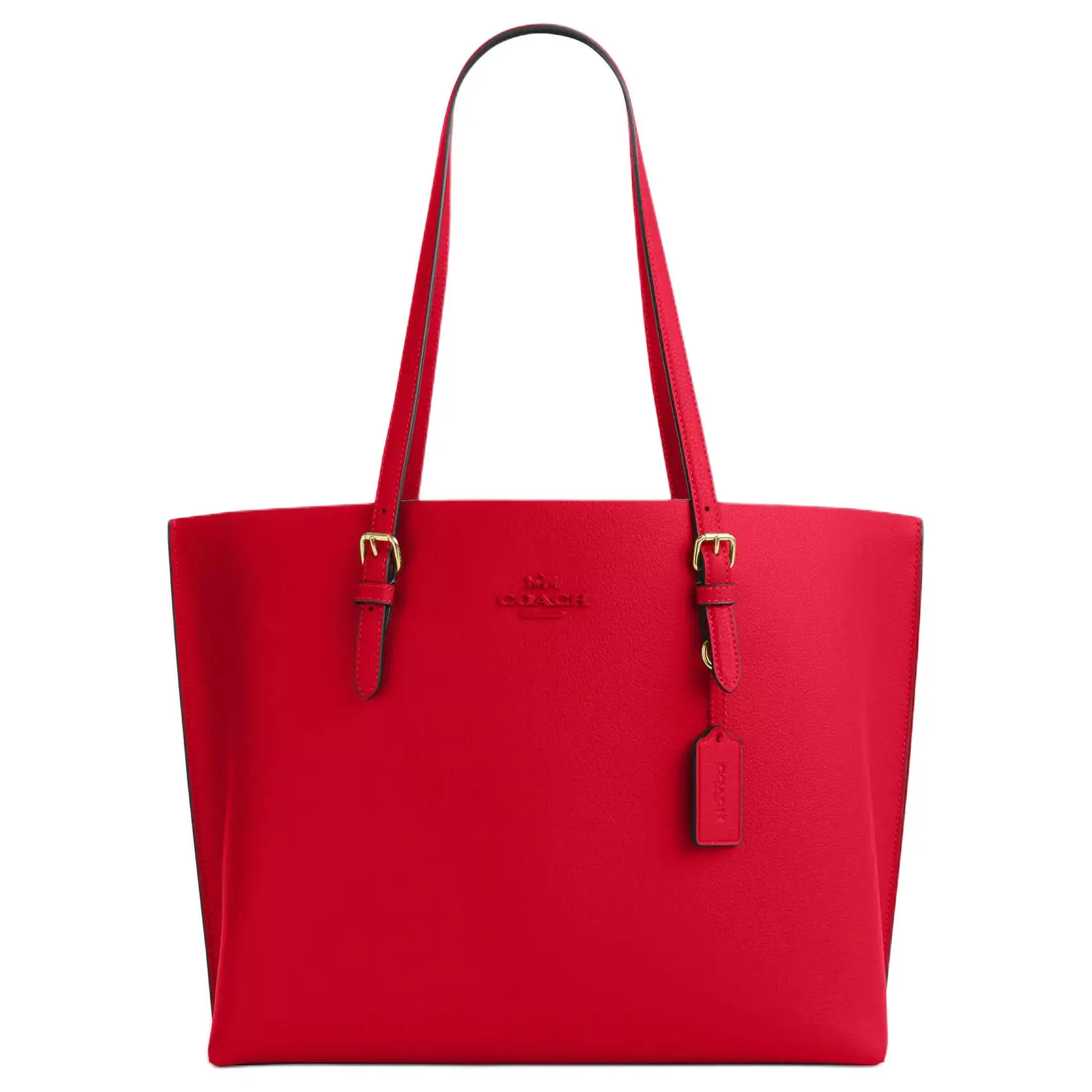 Coach Mollie Leather Tote Bag for Women with Logo Zip Closure, Red