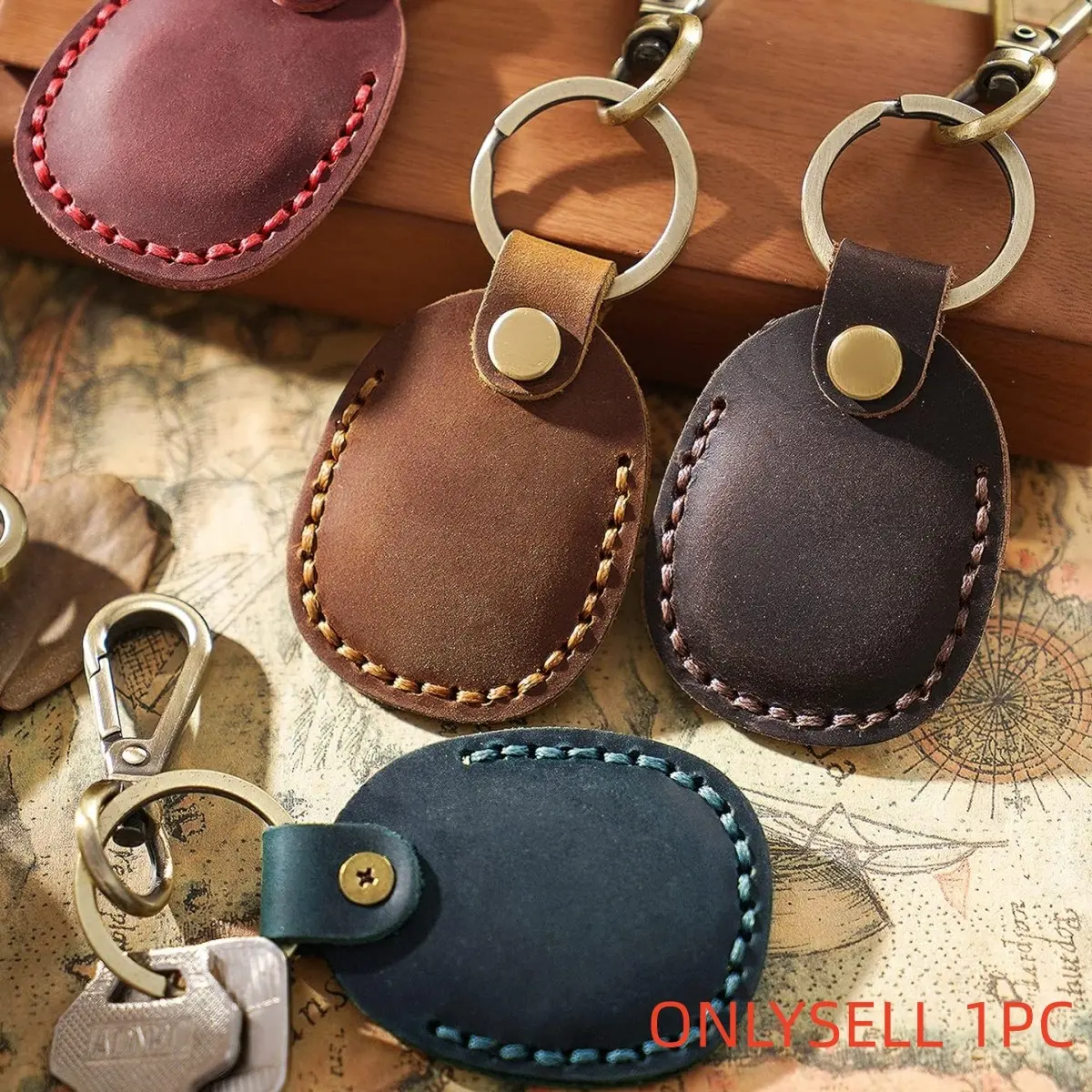 Leather Airtag Storage Bag, Compatible with Apple Airtag Gen 2 and Gen 1, Handmade Leather Keychain with Key Ring, Hidden Airtag Organizer Accessory