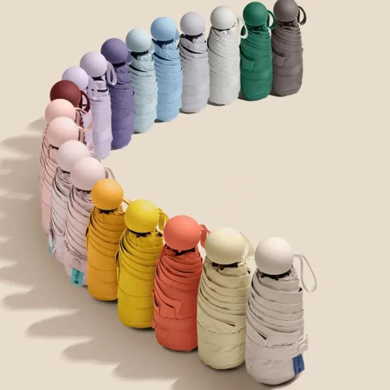 Mini capsule folding umbrella! 6 rib full blackout UV protection, rain & sun dual use, lightweight pocket size perfect for travel!