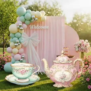 BreezeHug 2 Pcs Tea Party Decoration Large Teapot and Teacup Wonderland Cardboard Cutout Stand Yard Decor for Wedding Birthday Summer Vintage Garden Princess Teapot Tea Party Baby Shower Favors