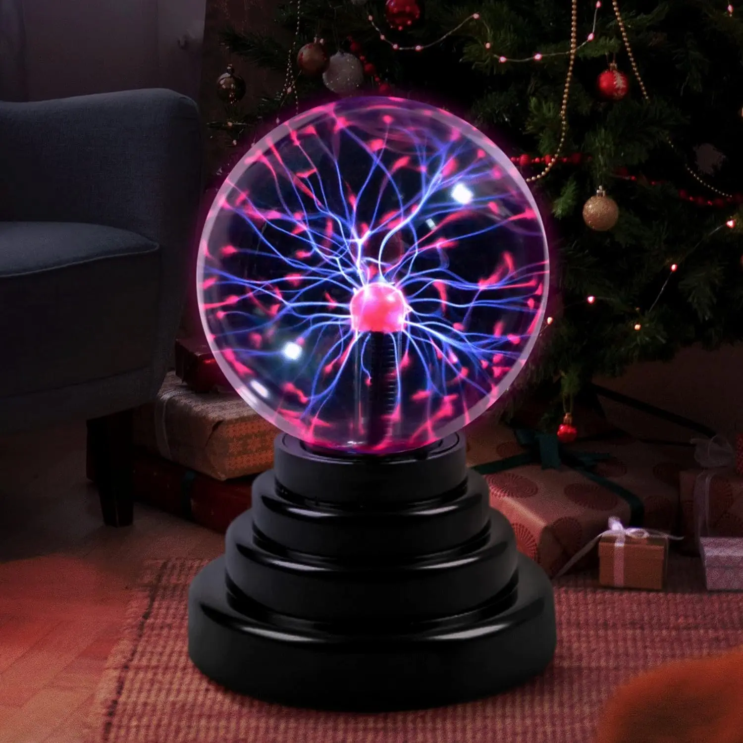 LED Night Light Touch Plasma Ball Lamp USB Powered LED Magic Sphere for Home and Office Decoration Sound Reactive Electrostatic Flash Ball Perfect Halloween, Christmas, Birthday Gifts USB or 4 AAA Batteries Powered