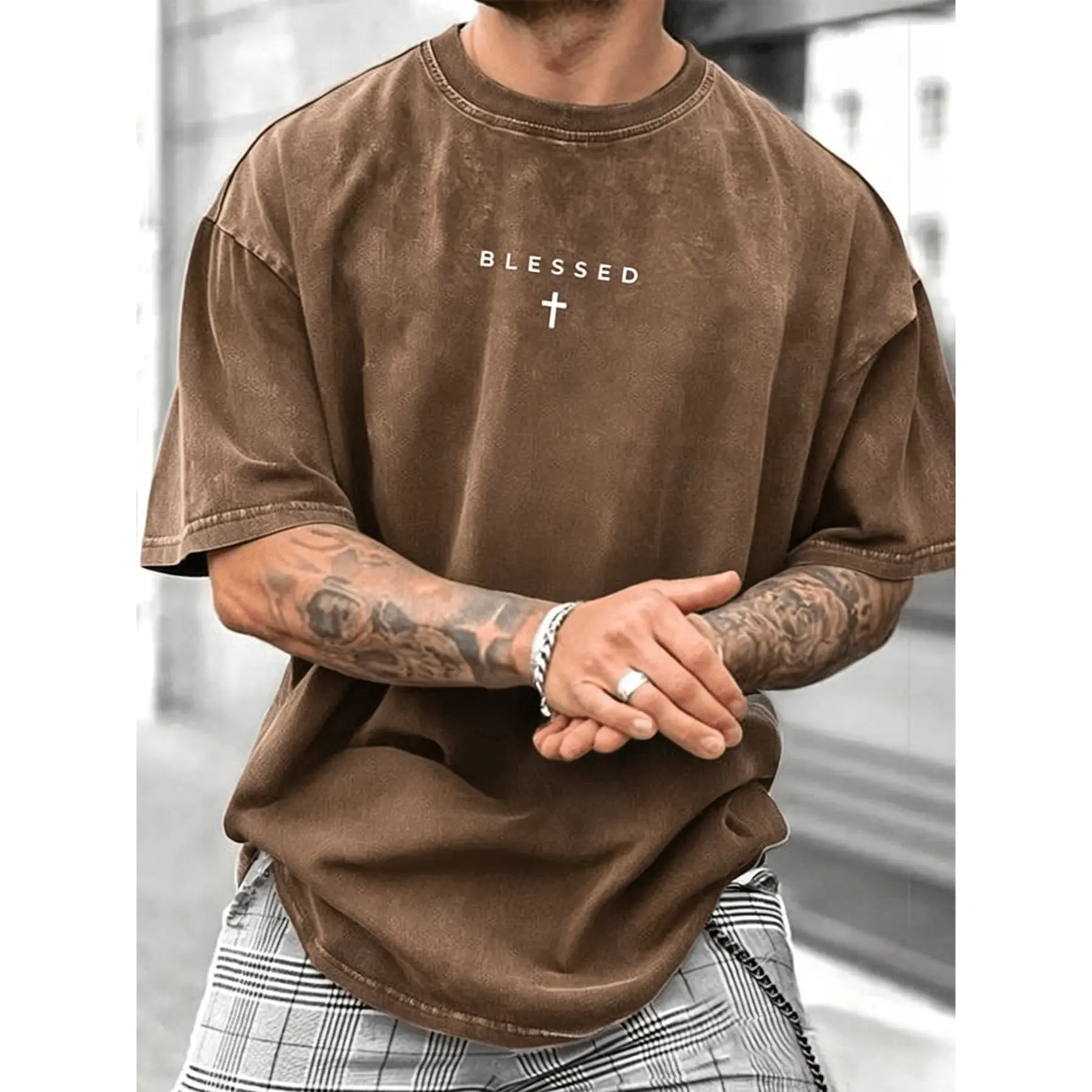 Heavy Washed Men'S T-Shirt - Vintage Brooklyn New York Pattern T-Shirt - Soft Breathable Street Style Shirt - Loose Version Large Size - Urban Casual Daily Essential - Machine Washable Vintage Crew Neck Top, Loose Version Clothing, Weekend Wear