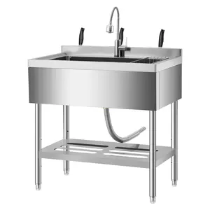 Stainless Steel Utility Sink with Faucet, Single Bowl Kitchen Sink with Adjustable Legs, Storage Shelf,S-Hooks & Hot Cold Water Pipes,Laundry,Garage