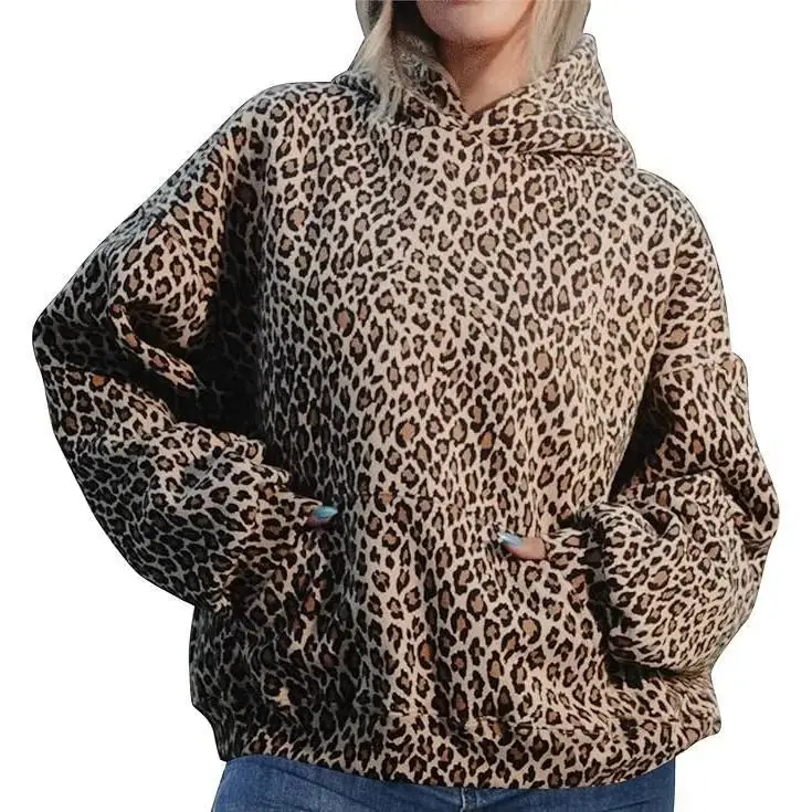 Women Leopard Hoodies Oversized Cheetah Print Sweatshirt Hooded Long Sleeve 2000s Pullover Tops Y2k Graphic Hoodies
