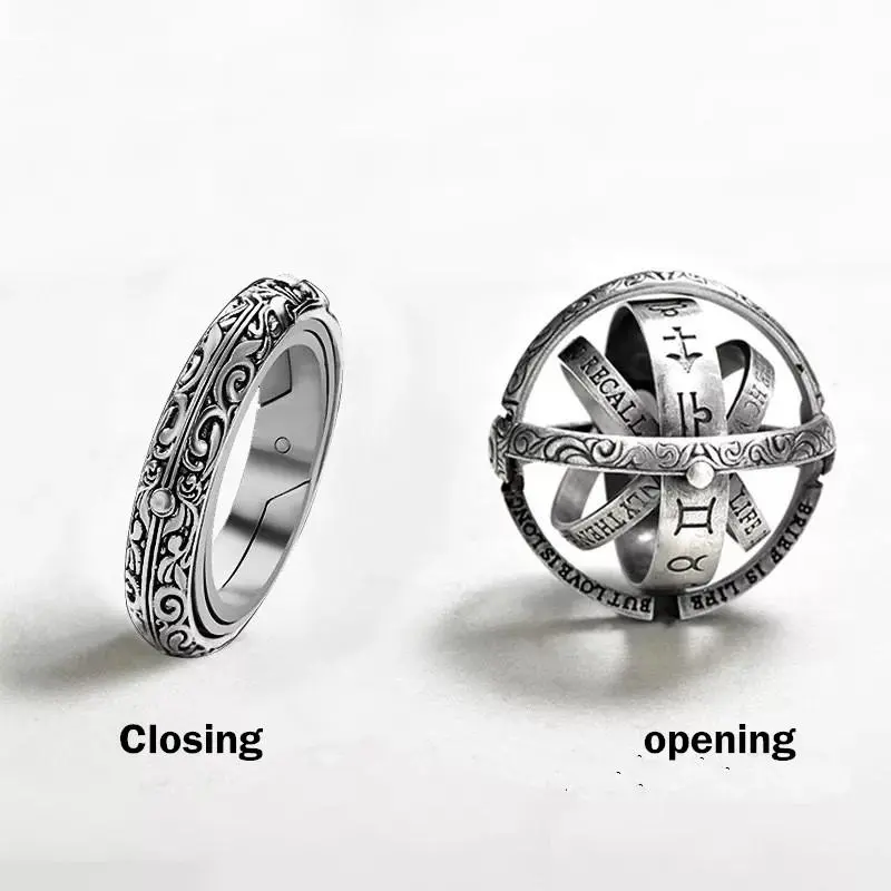 BAECYT 2022 New Fashion Astronomical Ball Finger Ring - Creative Complex Rotating Cosmic Lo Unisex Jewelry, Letter-Design Elegant Daily Women's Accessory Band