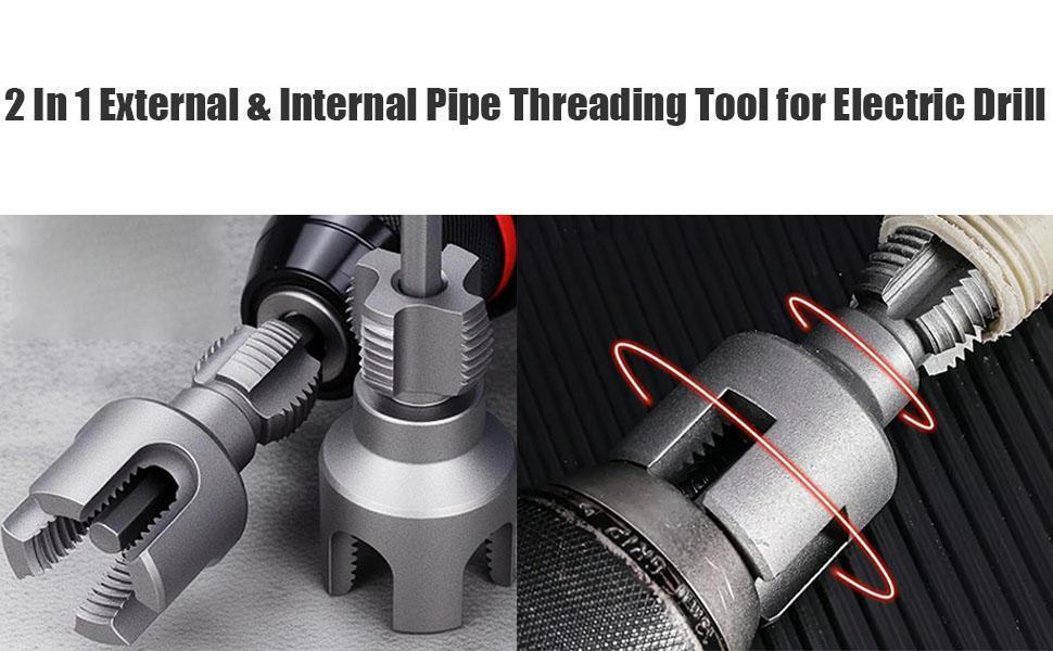 1/2'' 3/4'' PVC Pipe Thread Cutting Tool Integrated Internal & External Pipe Threading Tool - Electric Drill Compatible, High Speed Steel, Quick Installation - Ideal for Home Repairs, Construction & DIY Projects