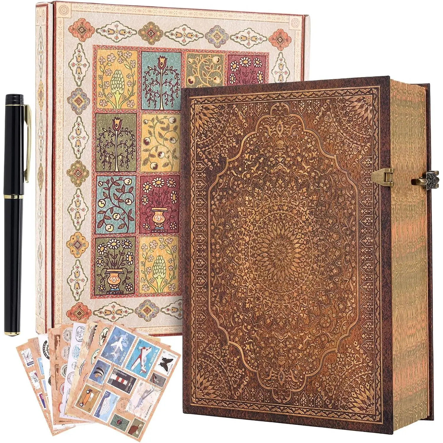 Retro  Red  Golden Radiance Cover Hardcover Journal,Containing 96 Sheets/192 Pages Lined Journal,With Envelope Pocket,Suitable As A Notebook,Travel Diary,Or Wedding Anniversary.
