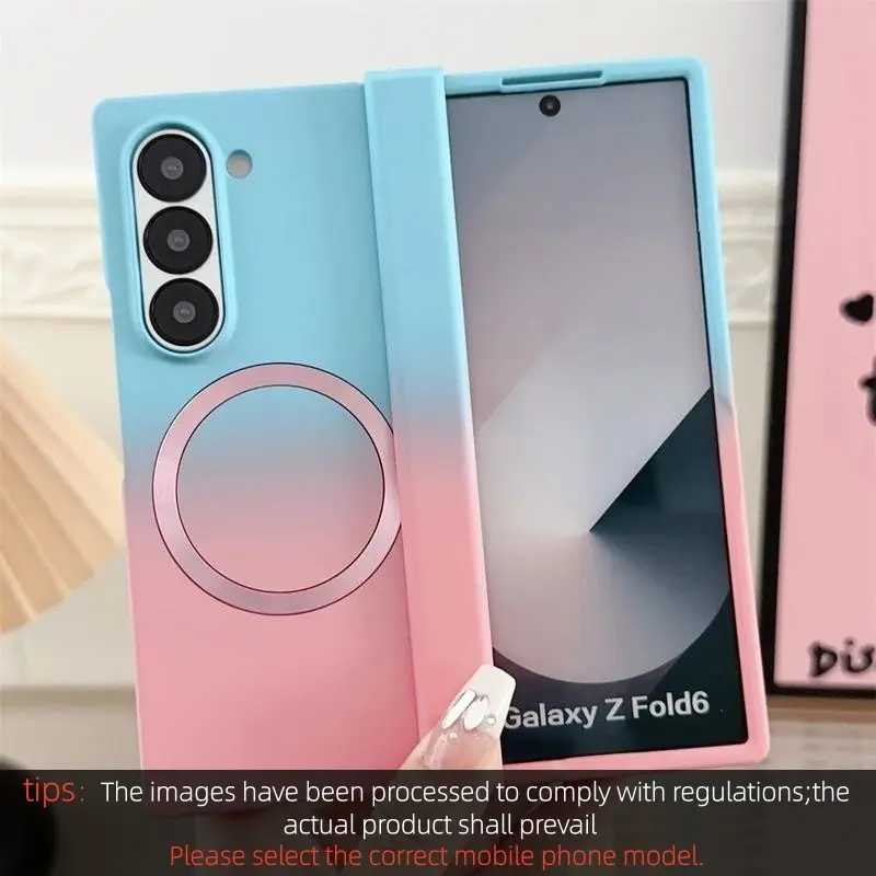 Gradient Dual Color Magnetic Liquid Silicone Phone Case for Samsung Galaxy Z Fold 8 7 6 5 4 for Magsafe Charging Cover, Ultra Protective