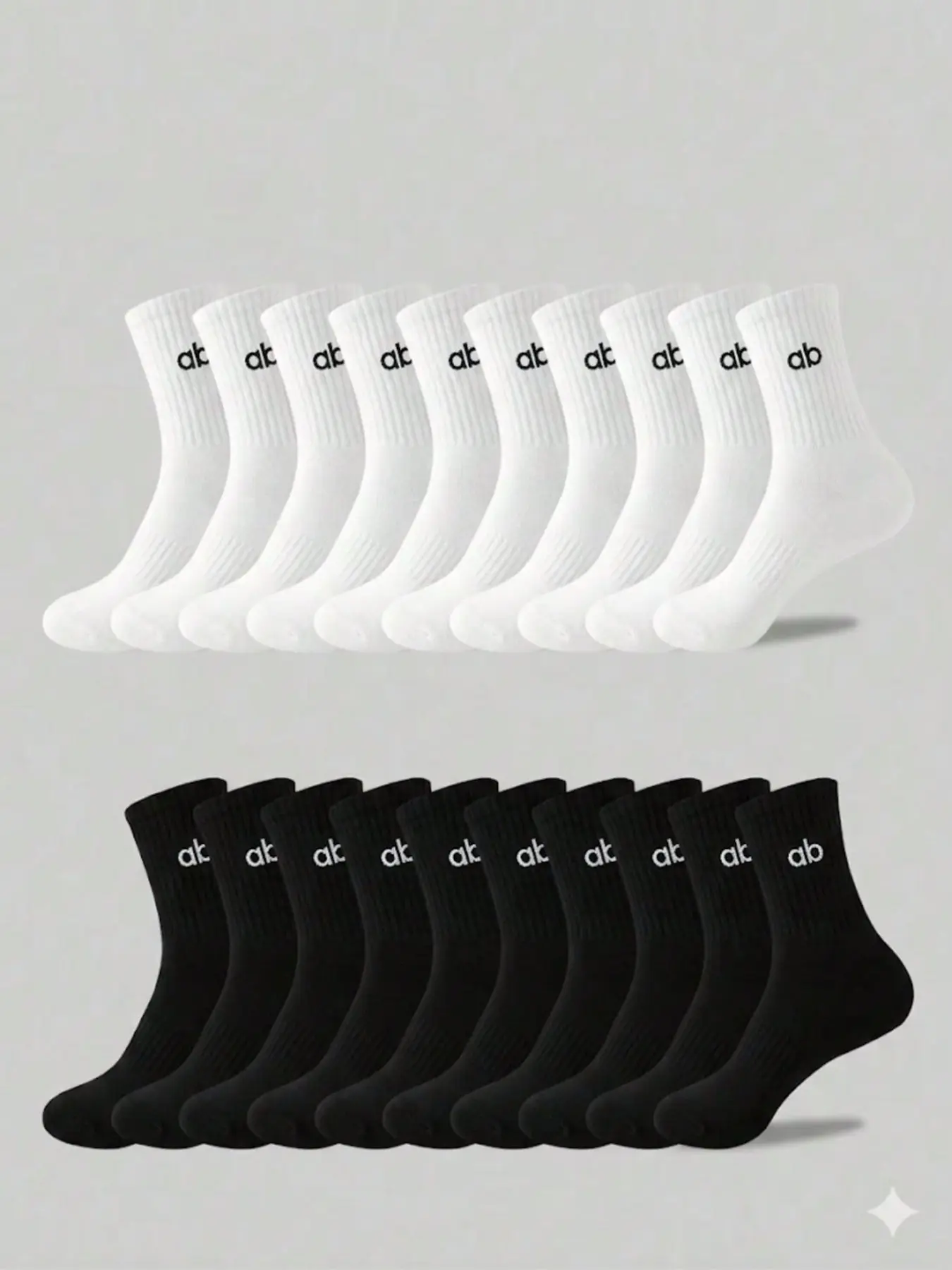 5/10/20 Pairs Letter Ab Pattern Crew Socks, Unisex All-Season Casual Mid-Calf Athletic Sports Socks, Plain Surface, No Lining