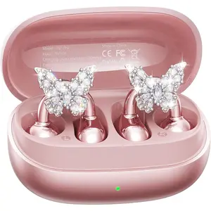 Gen2 Clip- Open Ear Earbuds with Detachable Sparkle Butterfly Earrings,   Headphones for Women, 50H Playtime, Comfortable Fit for Small Ears, Easy Storage Case, Rose