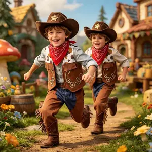 4PCS Cowboy Dress Up Outfits Baby Boys Easter Cosplay Clothes Vest+Scarf+Long Pants+Hats Carnival Party Costume Holiday Gift