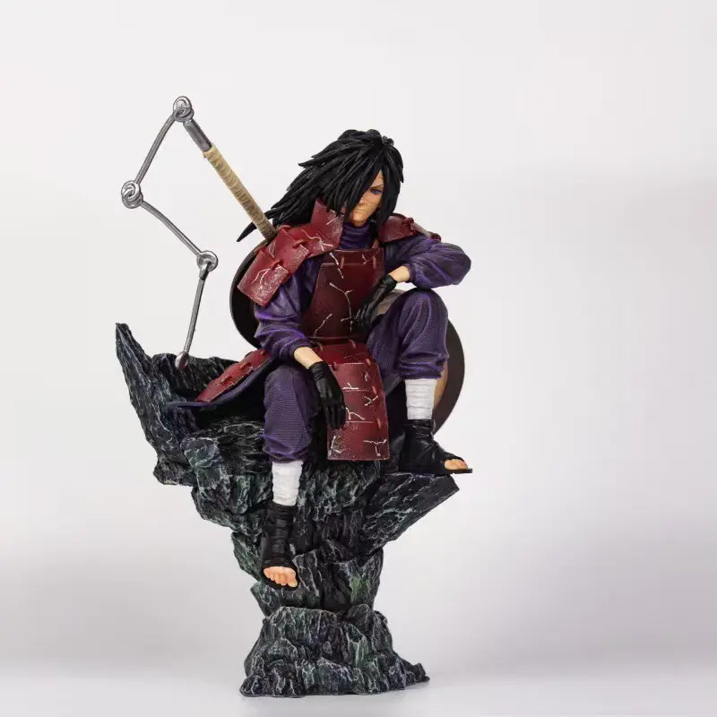 Naruto Anime Series Sitting Madara Uchiha Model Statue, Shinobi War Collectible Figure, Detailed Handmade Sculpture for Fans, Collectible PVC Figure