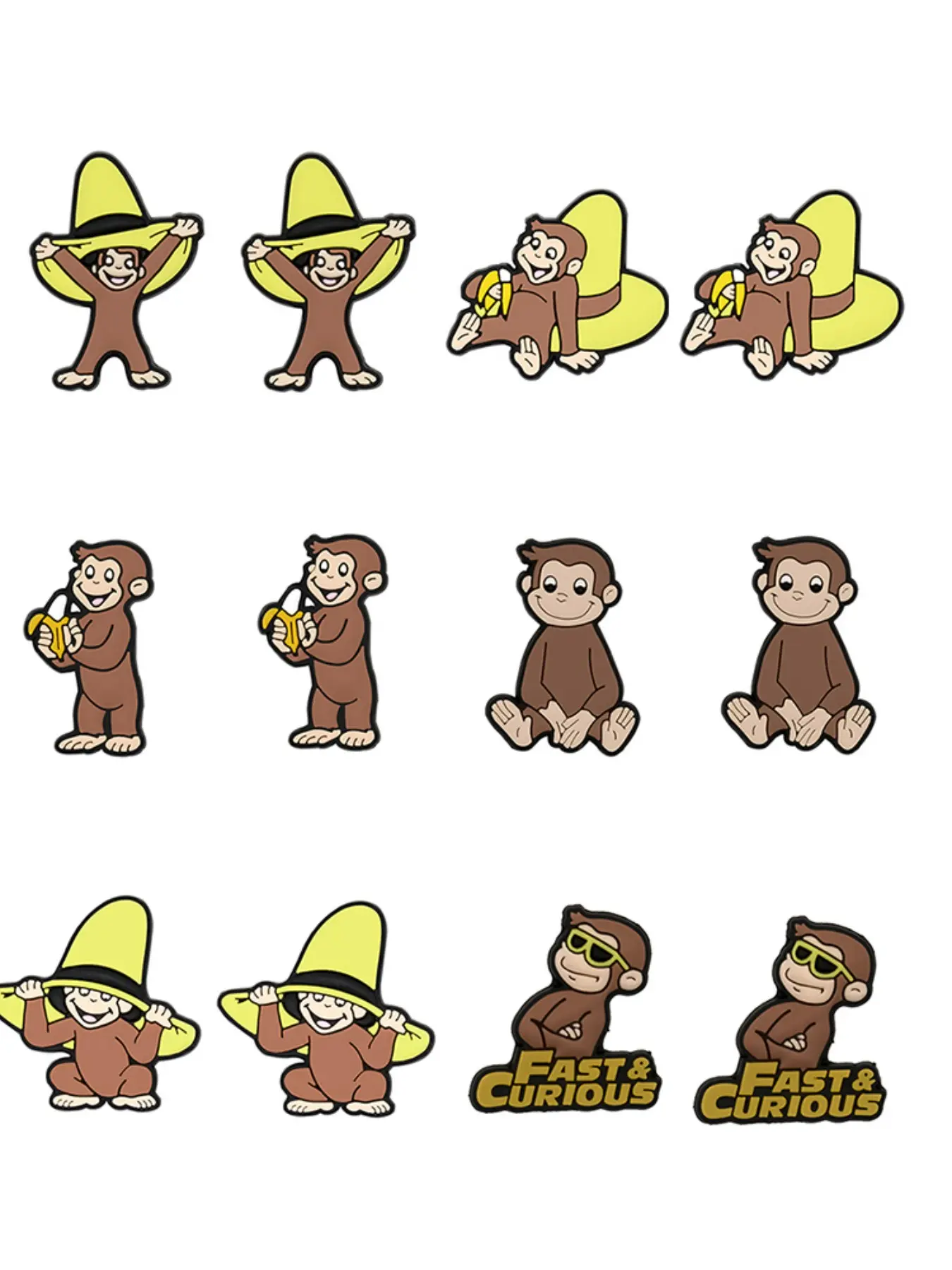 Curious George Cartoon Shoe Accessories, Shoe Charms Set, Cute Kids' Crocs Charms Decorations, Clog Accessories, Wristbands, Sandals, Christmas Gifts, All Seasons Fashion