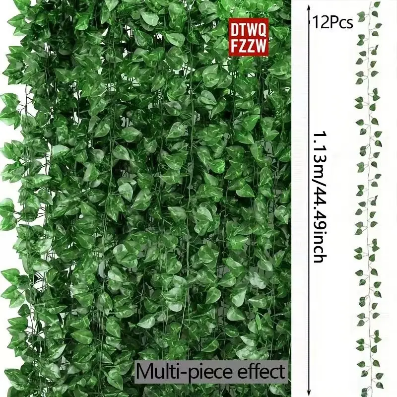 Artificial Ivy Vine, Artificial Plant Vines, 12 pcs/set Fake Ivy Leaf Garland, Decorative Hanging Ivy Plants for Room, Garden, Office and Wedding Wall Decor, Home Garden Decoration, Suitable for Indoor and Outdoor Use, Fake Greenery
