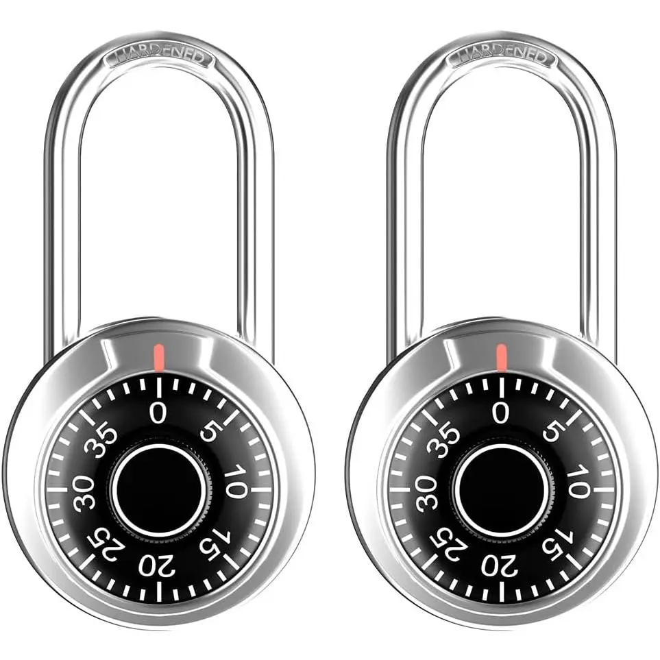 (R) Locker Lock with Long Shackle, Combination Lock, Black Dial, Each Lock with Different Code, Keyless Padlock,  for School, Employee, Gym& Locker, Case, Toolbox, Fence, etc, Pack of 2