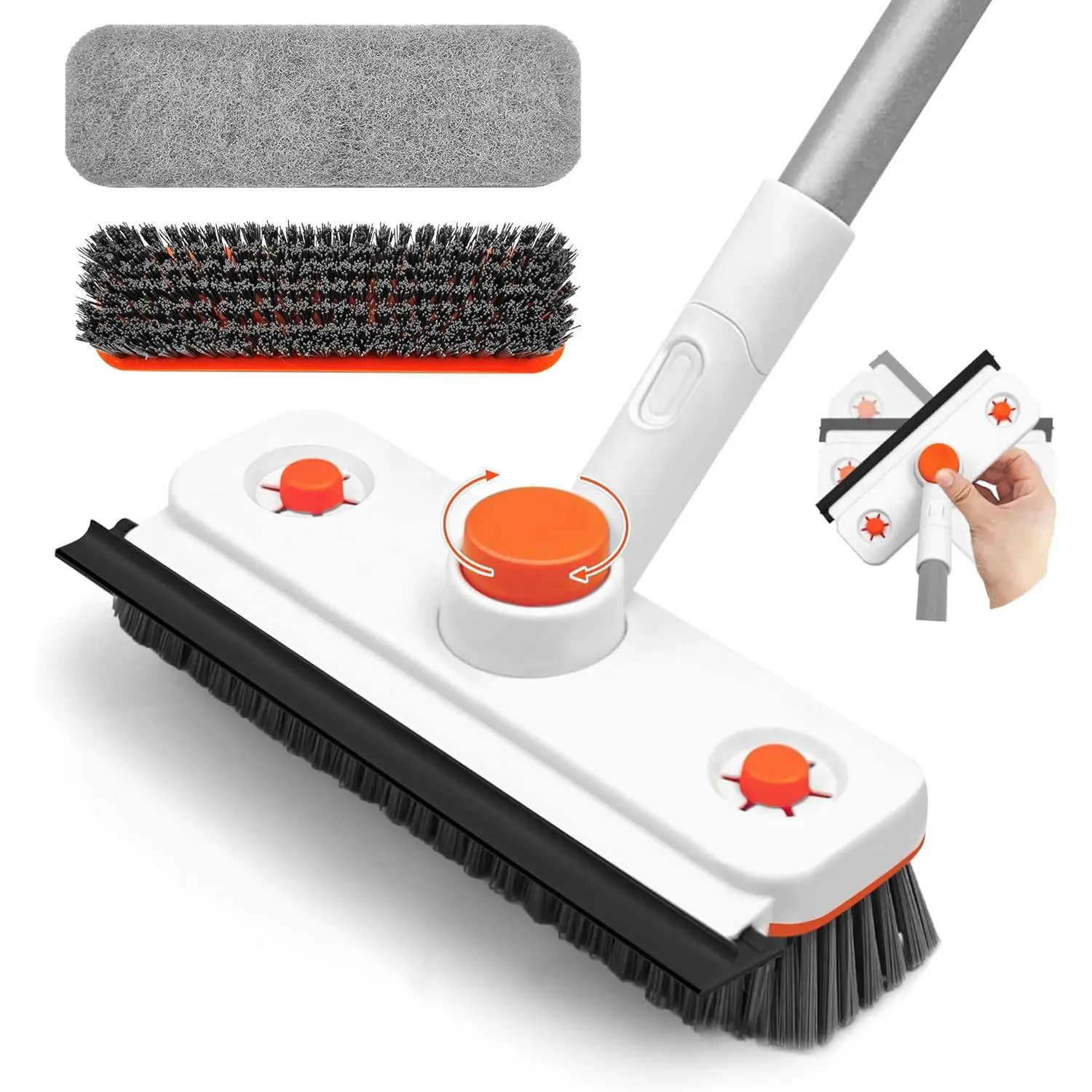 Floor Scrub Brush with Long Handle, 3 in 1 Extendable Stiff Bristle Scrape Brush, 60-In Shower  Brush with  and 2  Heads for Cleaning Bathroom Kitchen Deck Tub Tile