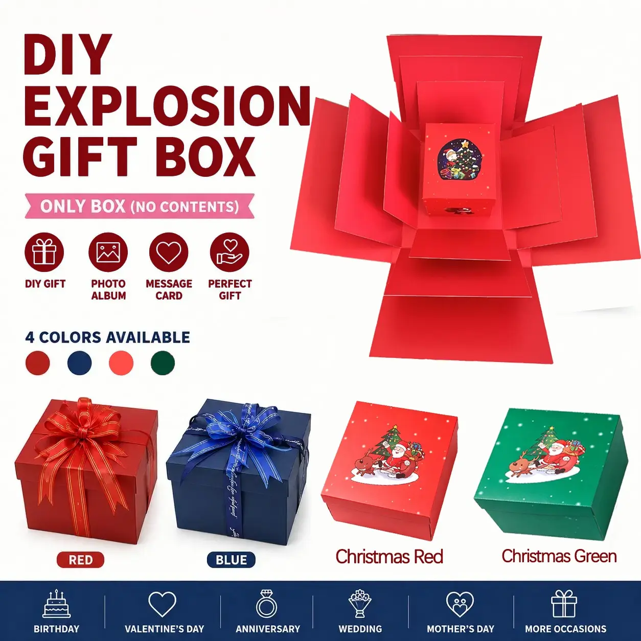 Multi-Layer Surprise Explosion Gift Box, with Ribbon and Bag, Ideal for Birthday, Valentine's Day, Christmas, Fun and Durable Design
