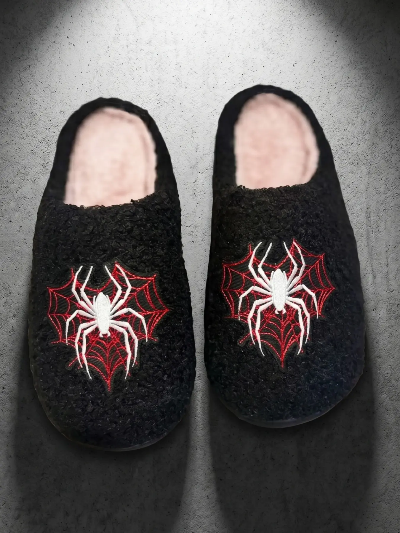 Gothic Spider Embroidered Slippers, Soft Plush Lining, Silent Anti-Slip, Perfect for Bedroom, Unique Subculture Home Shoes, Ideal Gift