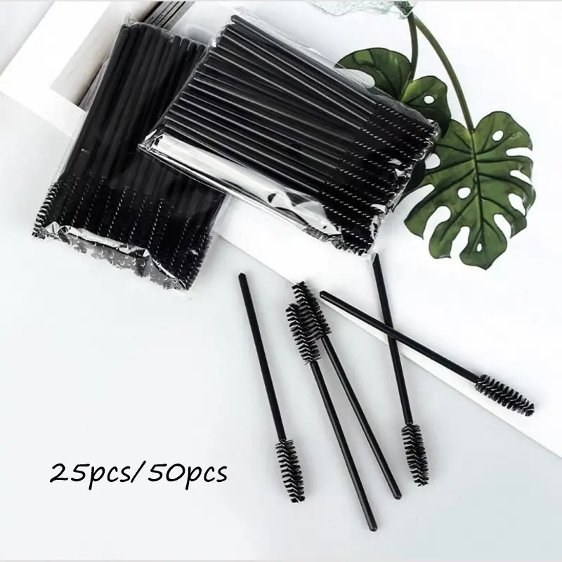 25pcs/50pcs Crystal Eyelash Brush, Dual Use Solid Brows & Lashes Brush, Disposable Crystal Rod Lash Brush, Beauty Makeup Brush Spiral Curler
