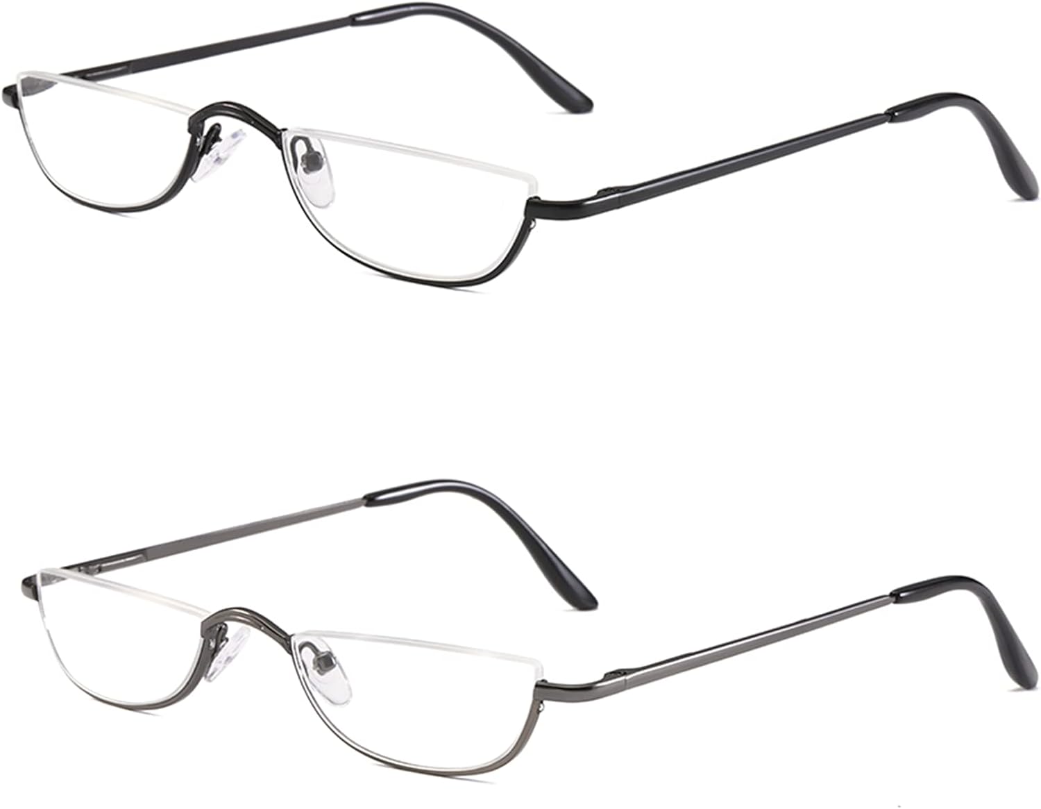 Half Reading Glasses - 2 Pairs Half Rim Metal Frame Glasses Spring Hinge Readers for Men and Women