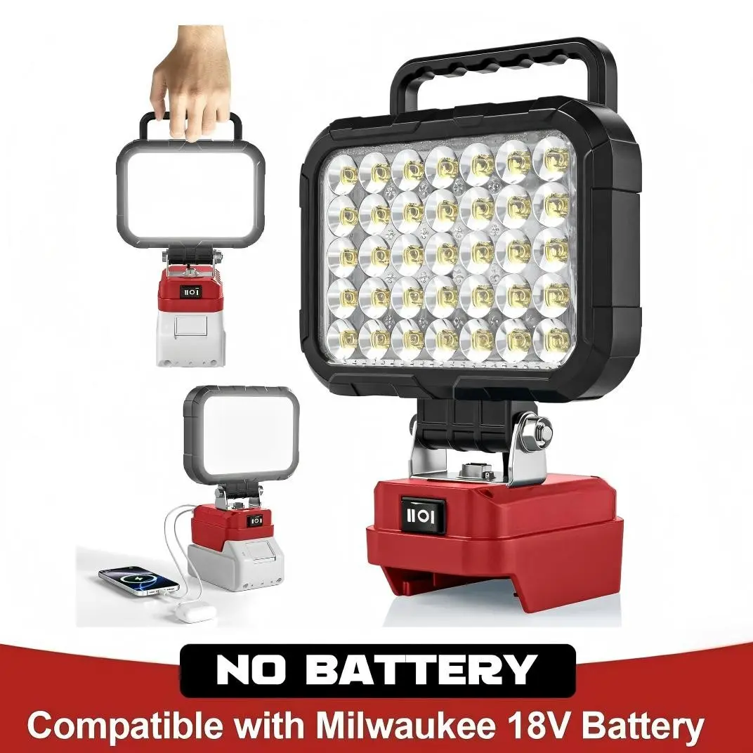 LED Work Light Compatible with Milwaukee M18 18v Battery, 78w 10000lm Cordless Work Light, 2 USB Ports, Adjustable Angle, Portable Home Lamp