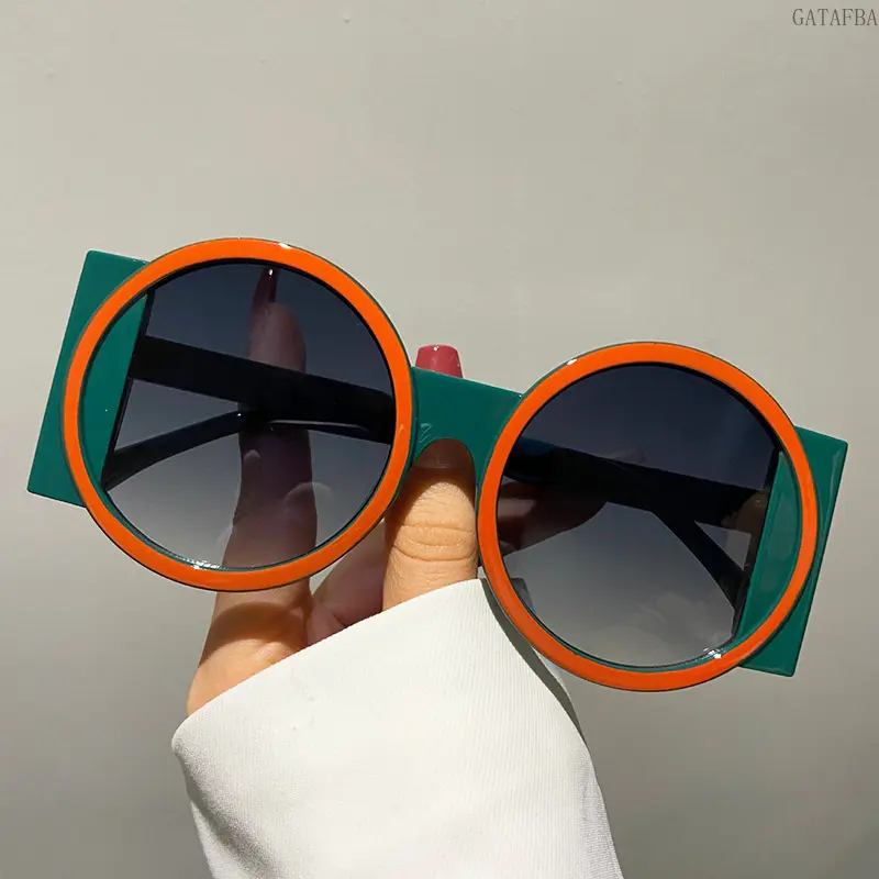 2026 New Round Color Block Sunglasses, Large Frame Stylish Contrast Color Shades