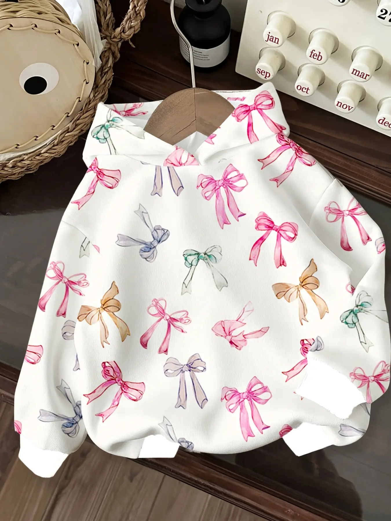 Girls' Fall Winter Casual Fashion Hooded Sweatshirt, Casual Print Hoodie, Colorful Bow Print, Perfect for Daily Wear, Park Walks, Holiday Gifts, Birthday Presents