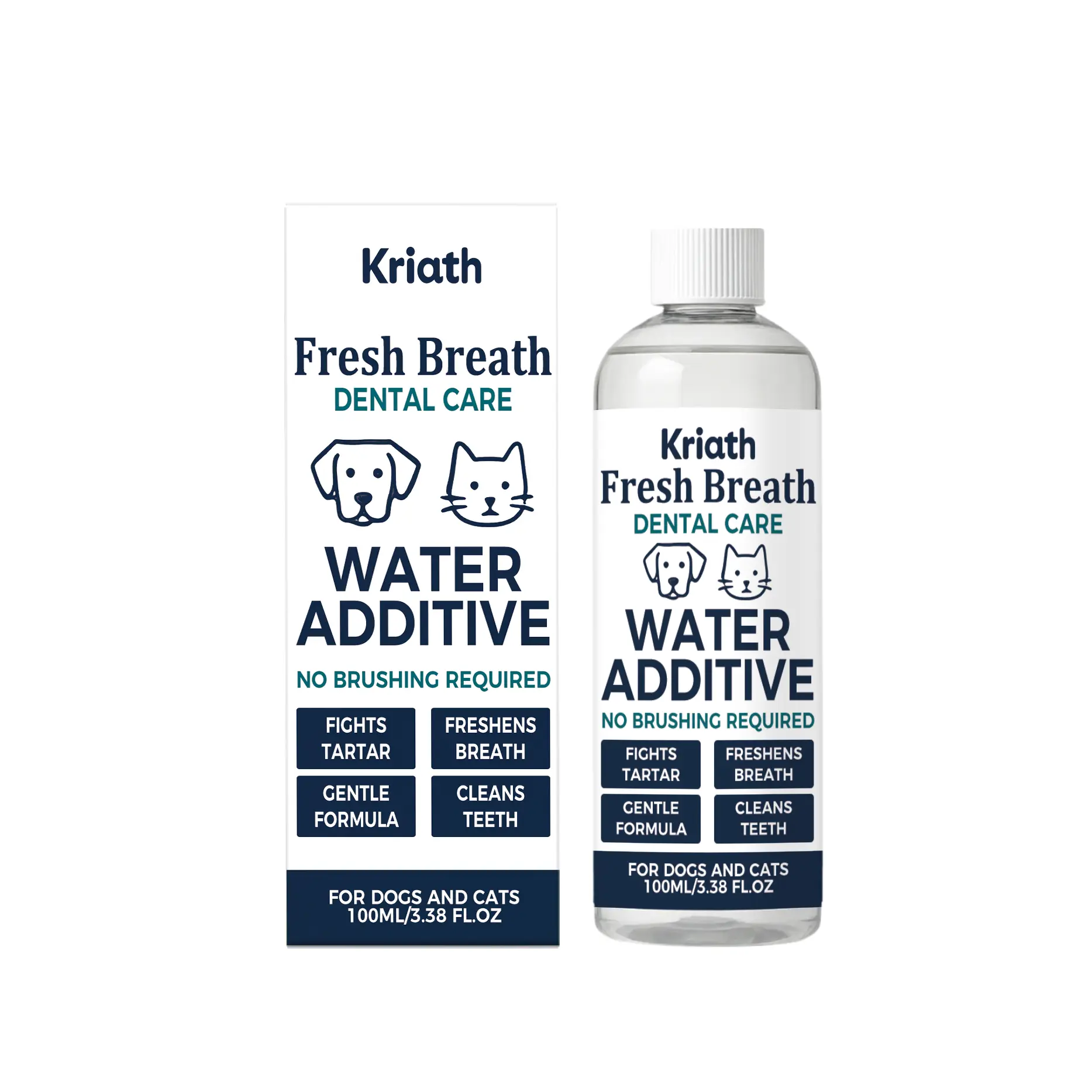 Kriath Pet Oral Care Mouthwash, Plant-Based Formula for Cats & Dogs, Gentle on Gums, Cleans Teeth, Removes Stains, Aids Plaque Removal, Refreshes Breath, Ready-to-Mix & Drink, Breath Refresh
