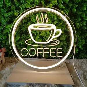 Coffee Cup 3D Carved Neon Light, Adjustable Dimmable Home Decor Indoor Coffee Shop, Living Room Bar Kitchen Office Daily Decoration