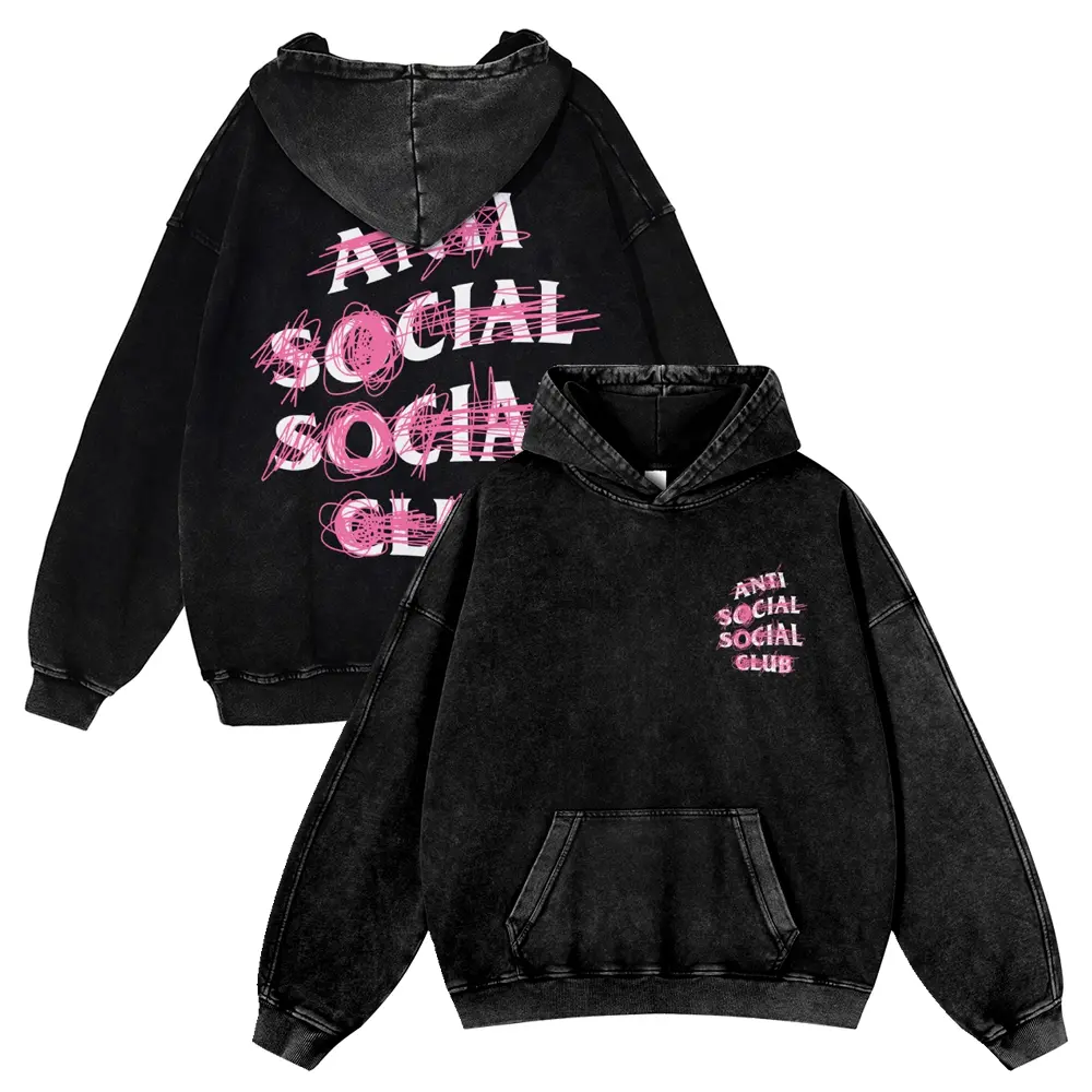 Anti Social Social Club Scribble Print Washed Hoodie 380g Autumn VIntage Washed Hoodie Graphic Sweatshirt