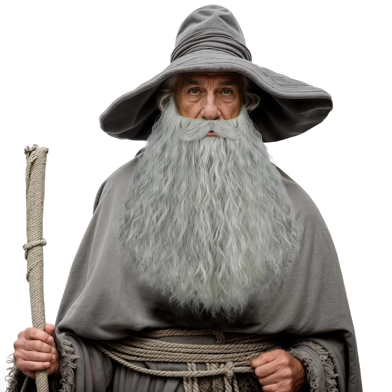 Men Long Curly Grey Wig  Beard Wizard  big Mustache | Beard Accessories Adult Heat Resistant Synthetic Fiber Brethable Adjustable Size for  Halloween Costume Party