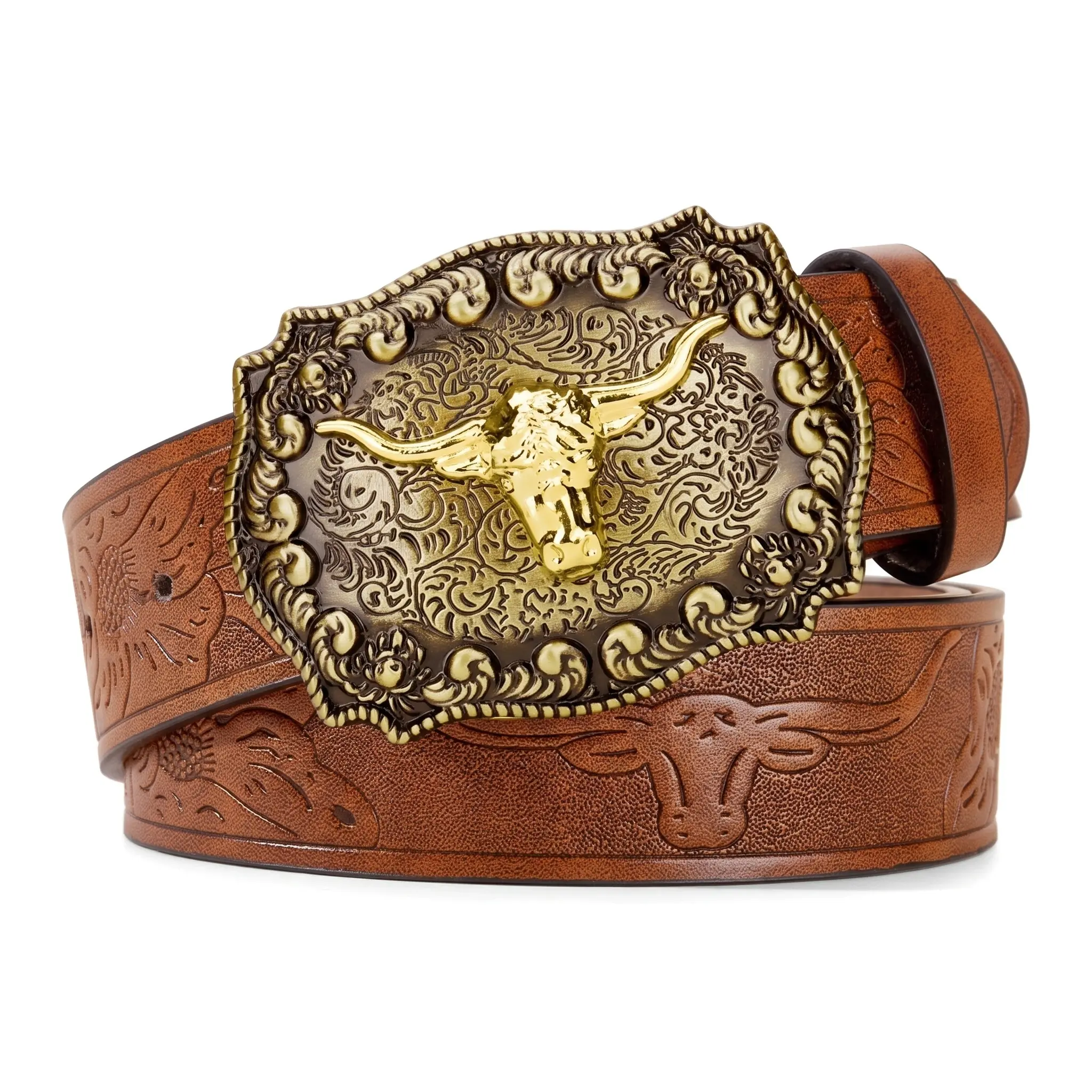 Youth PU Leather Cowboy Belt - Electroplated Alloy Large Cowboy Buckle, Stylish Statement Belt, Waist Accessories for Casual Wear Streetwear Punk Hip Hop, Statement Belts