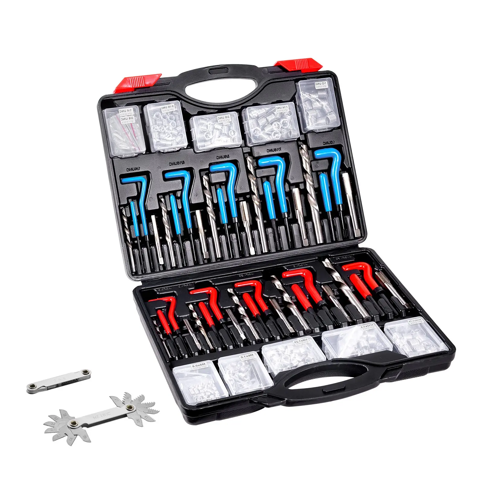 VEVOR Helicoil Thread Repair Kit - 338-Piece SAE & Metric Rethreading Easy DIY Multi Purpose Tool Kit with M5-M12, 1/4"-1/2" HSS Drill Bits, Thread Inserts, Taps, Breakoff Installation Tools, Easy Diy Tool Kits, Multi Purpose Tool Kits