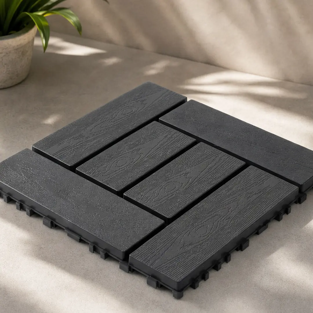ARCH 12x12 in Snap-Together Interlocking Deck Tiles, 44-Pack Dark Gray Polypropylene Modular Flooring for Patio, Balcony, Easy-Install Indoor-Outdoor Garden Use